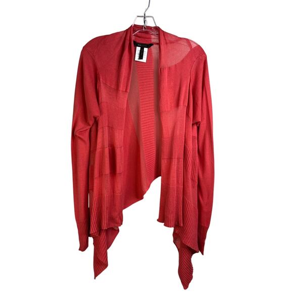 BCBG Maxazria Cardigan Wmns Sz M Long Sleeve Open Front Watermelon red Sheer - Picture 1 of 10